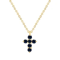 Blue Sapphire Mini Cross Necklace