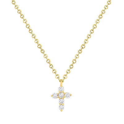 Six Diamond Cross Yellow Gold Necklace