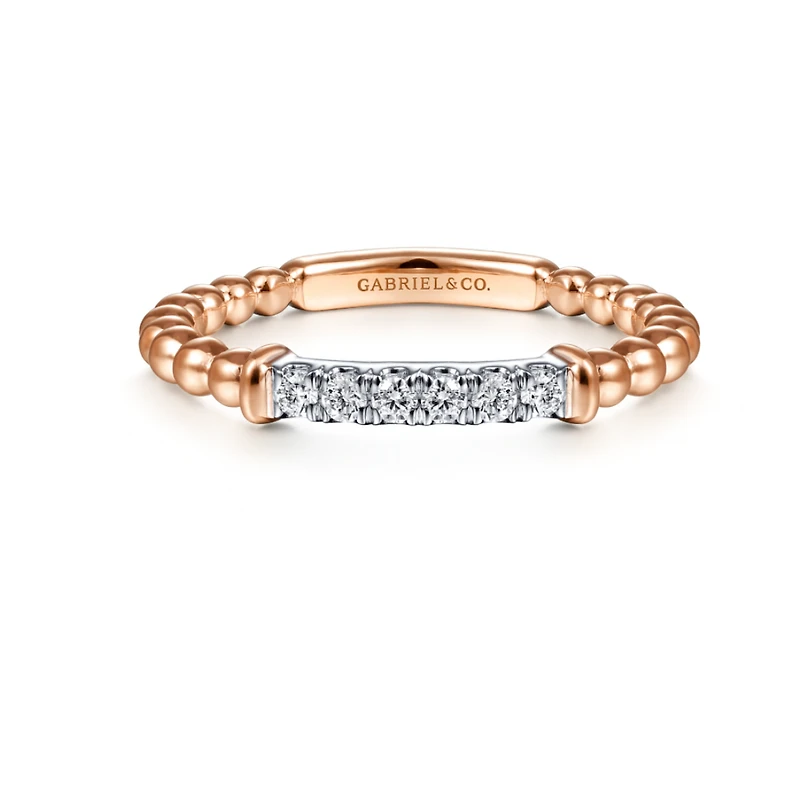 Beaded Diamond Bar Rose Gold Ring