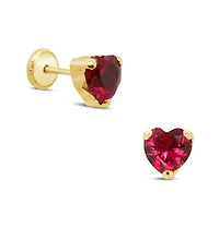5MM Red Zirconia Heart Stud Earrings