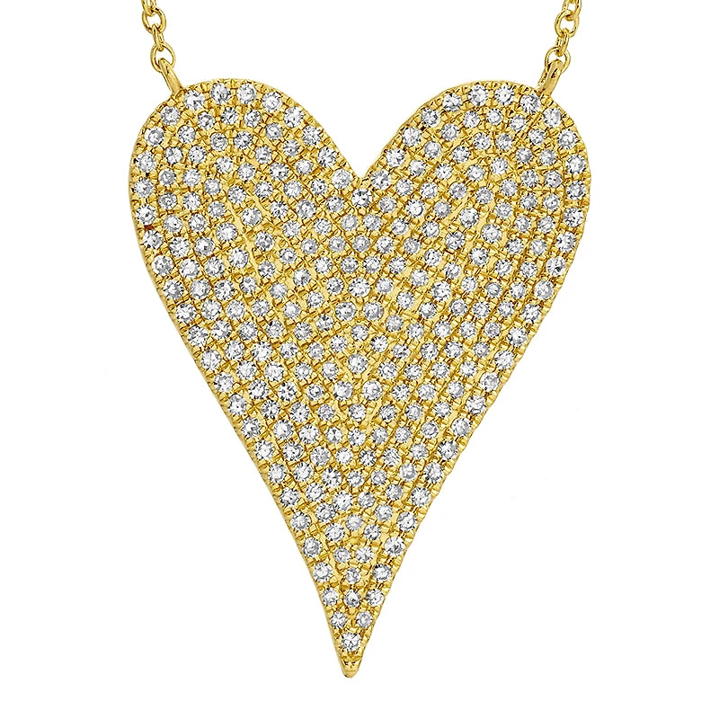 Elongated Heart Yellow Gold .57CT Diamond Pave Necklace