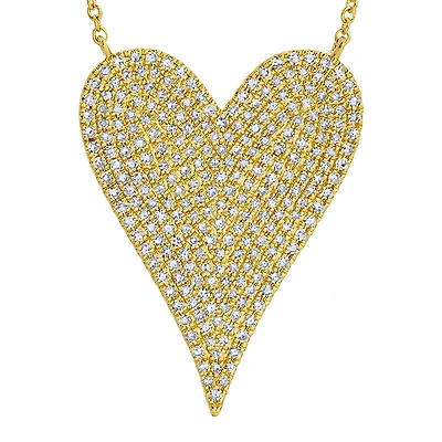 Elongated Heart Yellow Gold .57CT Diamond Pave Necklace