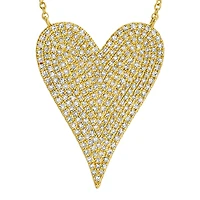 Elongated Heart Yellow Gold .57CT Diamond Pave Necklace