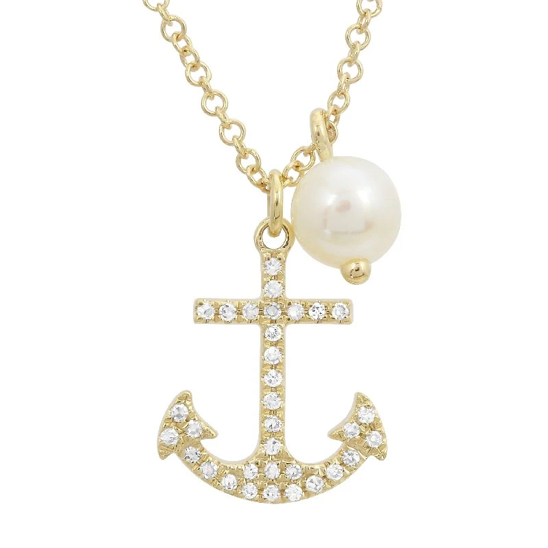 Sparkling Anchor and Pearl Necklace