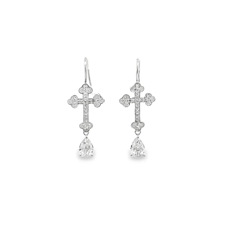 Cross Dangle Earrings with Zirconia