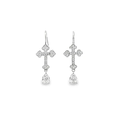 Cross Dangle Earrings with Zirconia