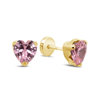 Pink Zirconia Heart Stud Earrings