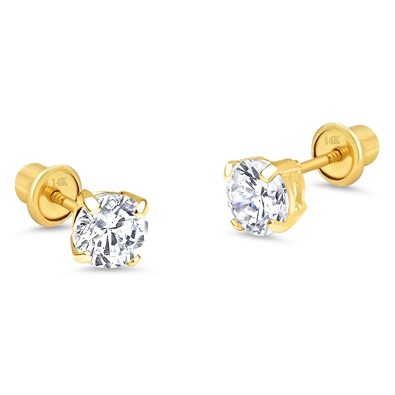 6MM Zirconia Yellow Gold Stud Earring