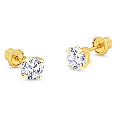 6MM Zirconia Yellow Gold Stud Earring