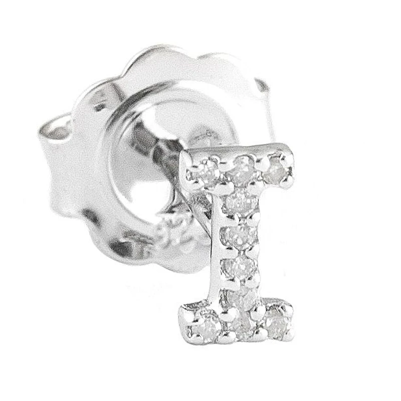 Diamond Initial Silver Stud Earrings