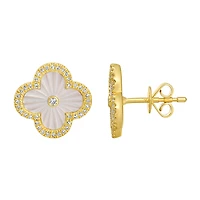 Clover Mother Pearl and Diamonds Flutted Stud Earrings