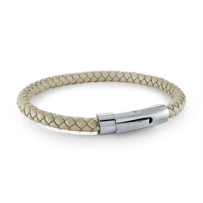 Oatmeal Leather Steel Bracelet