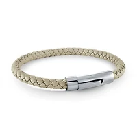 Oatmeal Leather Steel Bracelet