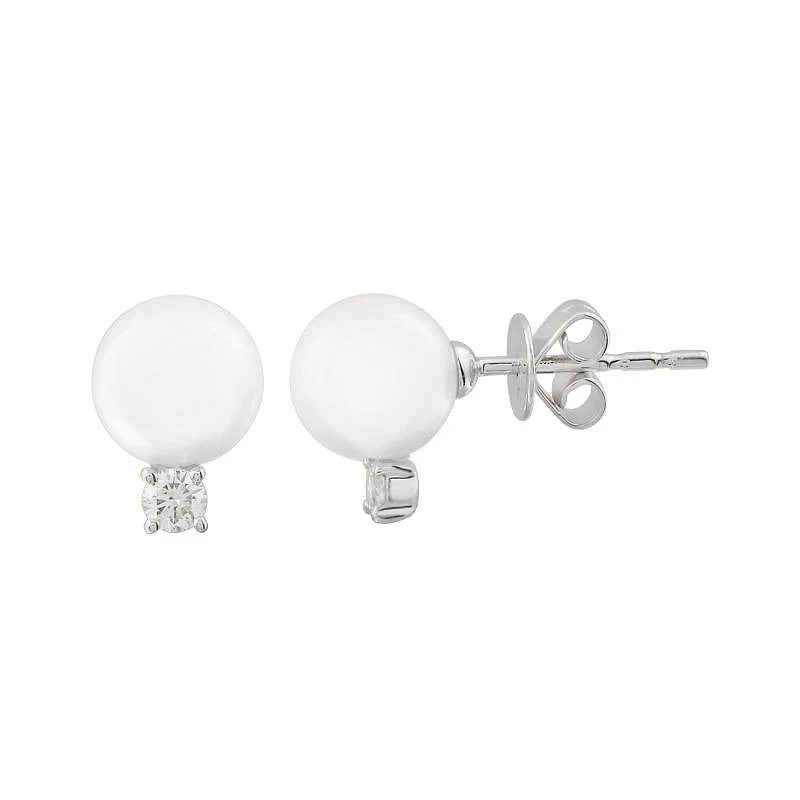 Tiff Pearl Diamond White Gold Stud Earrings