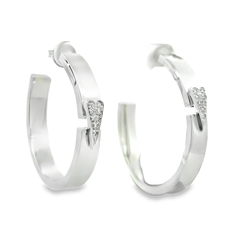 Union Hoop Earrings with Diamond Heart