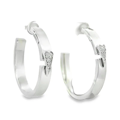 Union Hoop Earrings with Diamond Heart
