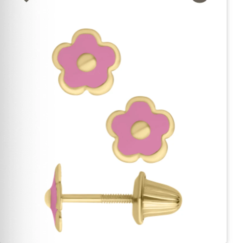 Pink Enamel Flower Kids Earrings