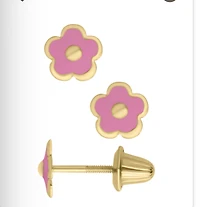 Pink Enamel Flower Kids Earrings