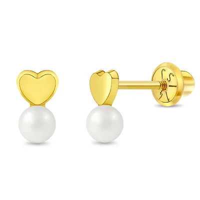 Heart Sitting on Pearl Kids Earrings