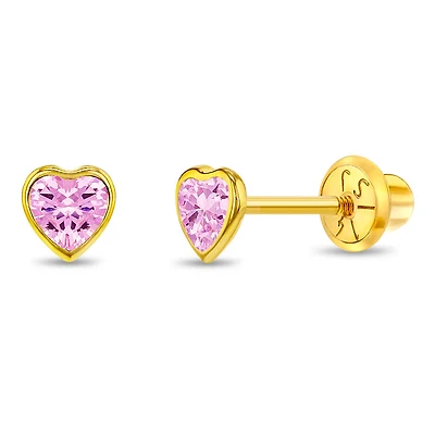 Kids Pink Heart Zirconia Stud Earrings