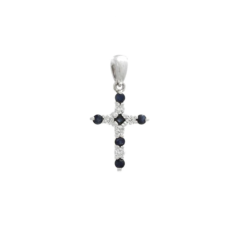 Blue Sapphire and Diamonds Cross Pendant