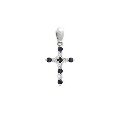 Blue Sapphire and Diamonds Cross Pendant