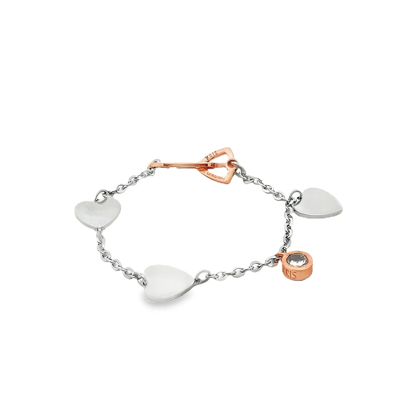 Two-Tone Hearts and Zirconia Pendant Bracelet
