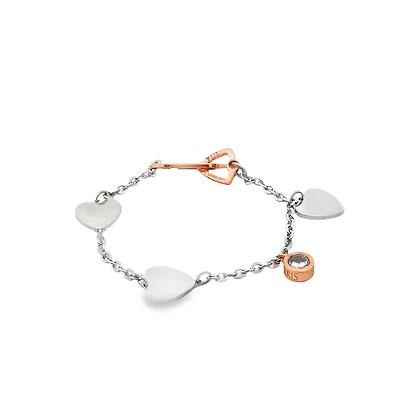 Two-Tone Hearts and Zirconia Pendant Bracelet