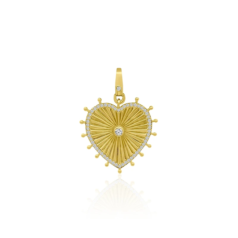 Fluted Heart Pendant with Diamonds