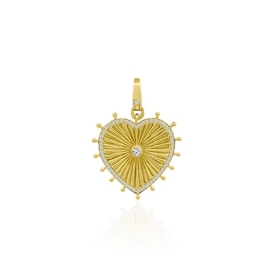 Fluted Heart Pendant with Diamonds