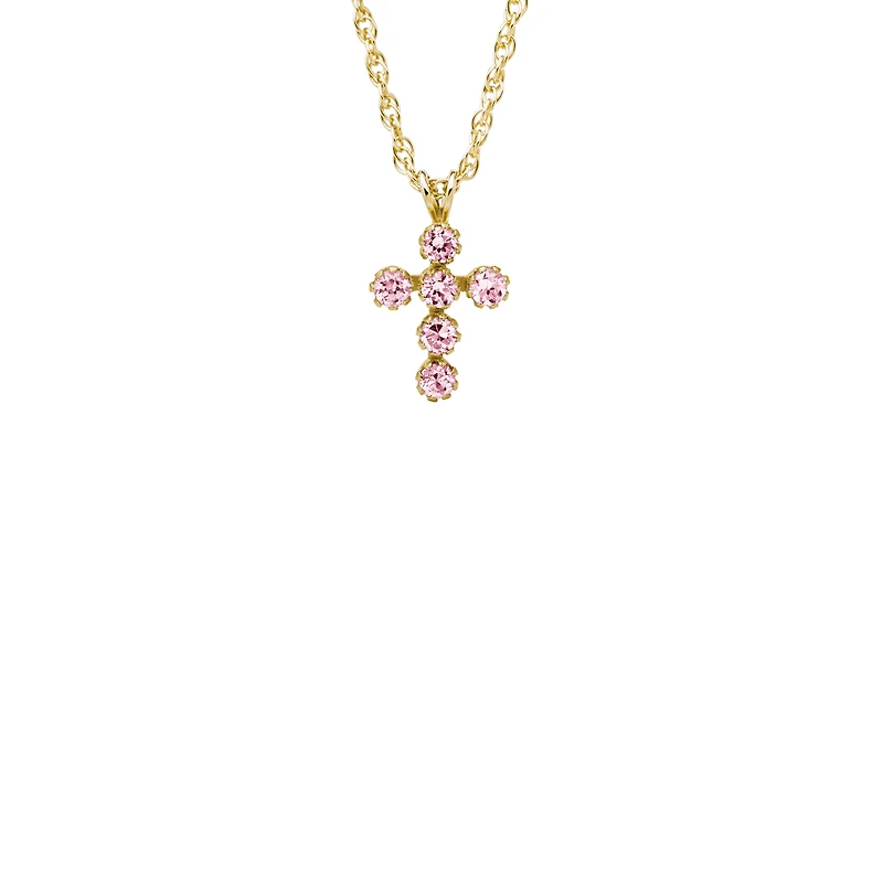 Pink Zirconia Cross Kids Necklace