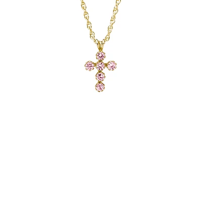 Pink Zirconia Cross Kids Necklace
