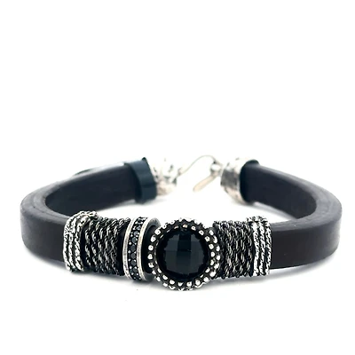 Black Cow Leather and Onyx Bracelet
