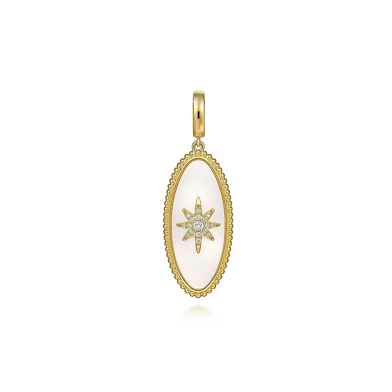 Mother Pearl Star with Diamonds Oval Pendant