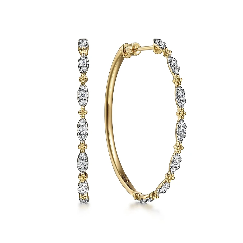 Marquise Shaped Diamond Hoop Earrings 40MM