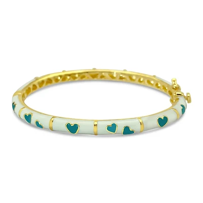 White/Teal Blue Hearts Kids Bangle Bracelet