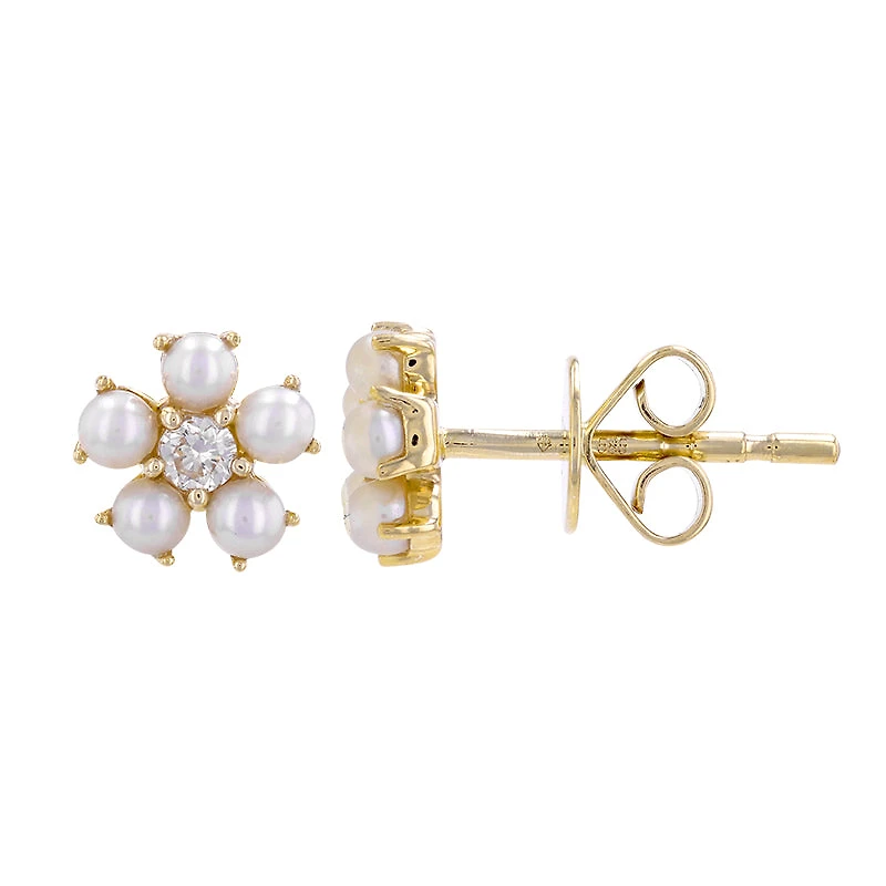 Flower Pearl and Diamonds Earrings