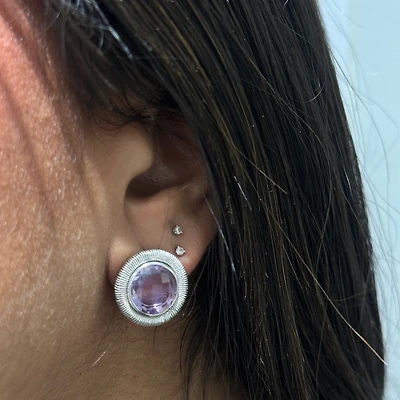 Sterling Silver and Rhodium Plated Earrings with Amethyst Stones