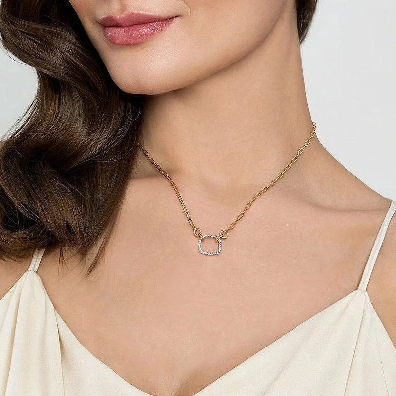 Open Cushion Shape Diamond Paperclip Necklace