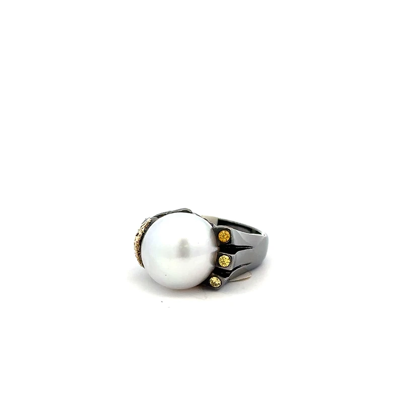 Australian Pearl with Citrine Stones Ring (Size 7)