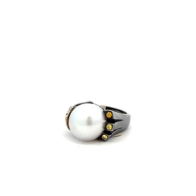 Australian Pearl with Citrine Stones Ring (Size 7)