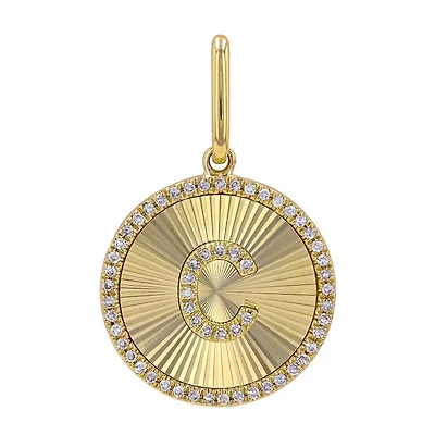 Fluted Disk Initial Diamond Pendant 15MM