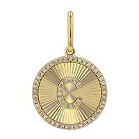 Fluted Disk Initial Diamond Pendant 15MM