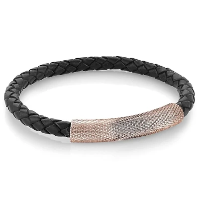 Gradient Rose Steel and Black Leather Bracelet