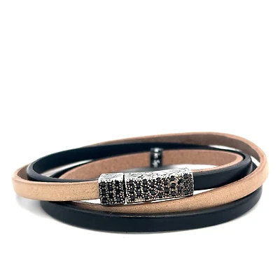 Black and Beige Double Leather Bracelet