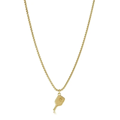Pickle Ball Racket Gold Steel Necklace