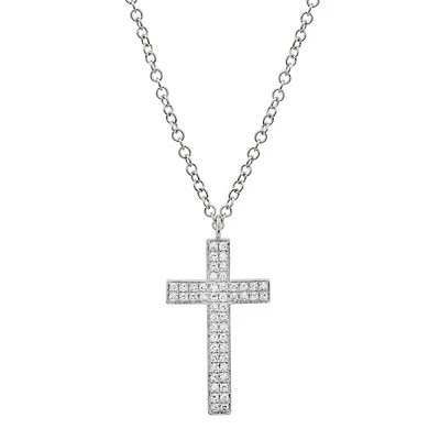 Diamonds Cross Double Row Necklace 19MM 14KW