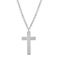 Diamonds Cross Double Row Necklace 19MM 14KW