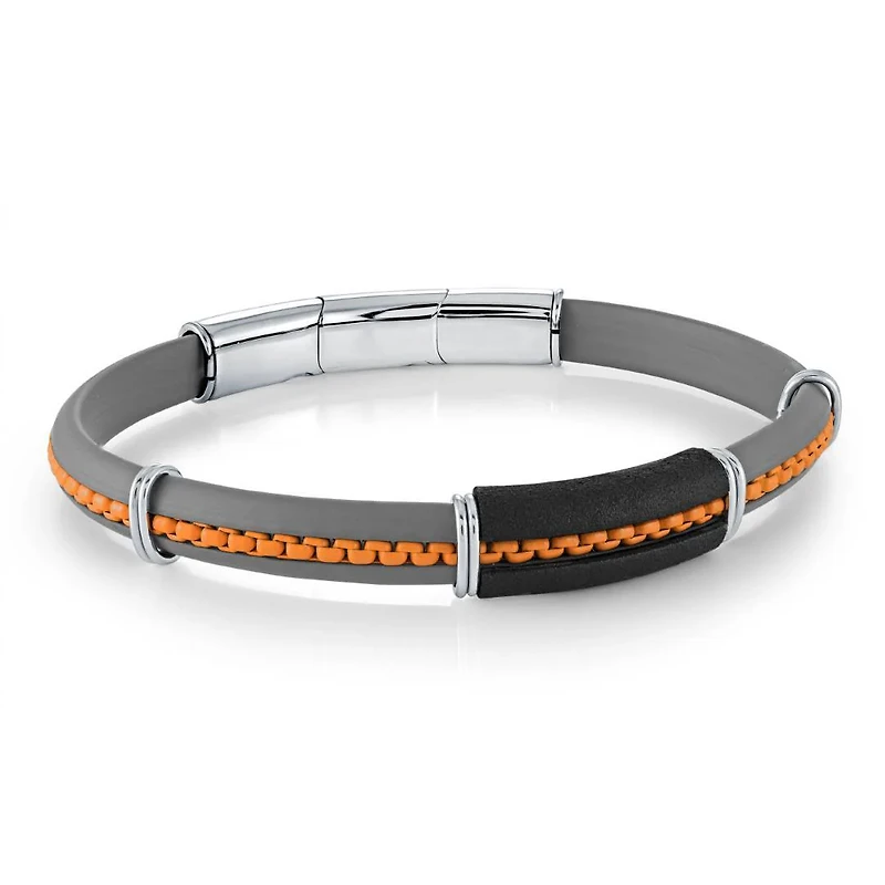 Orange Box and Black Rubber Steel Bracelet