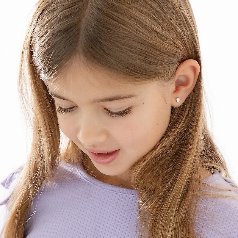 Kids Mother Pearl Heart Stud Earrings